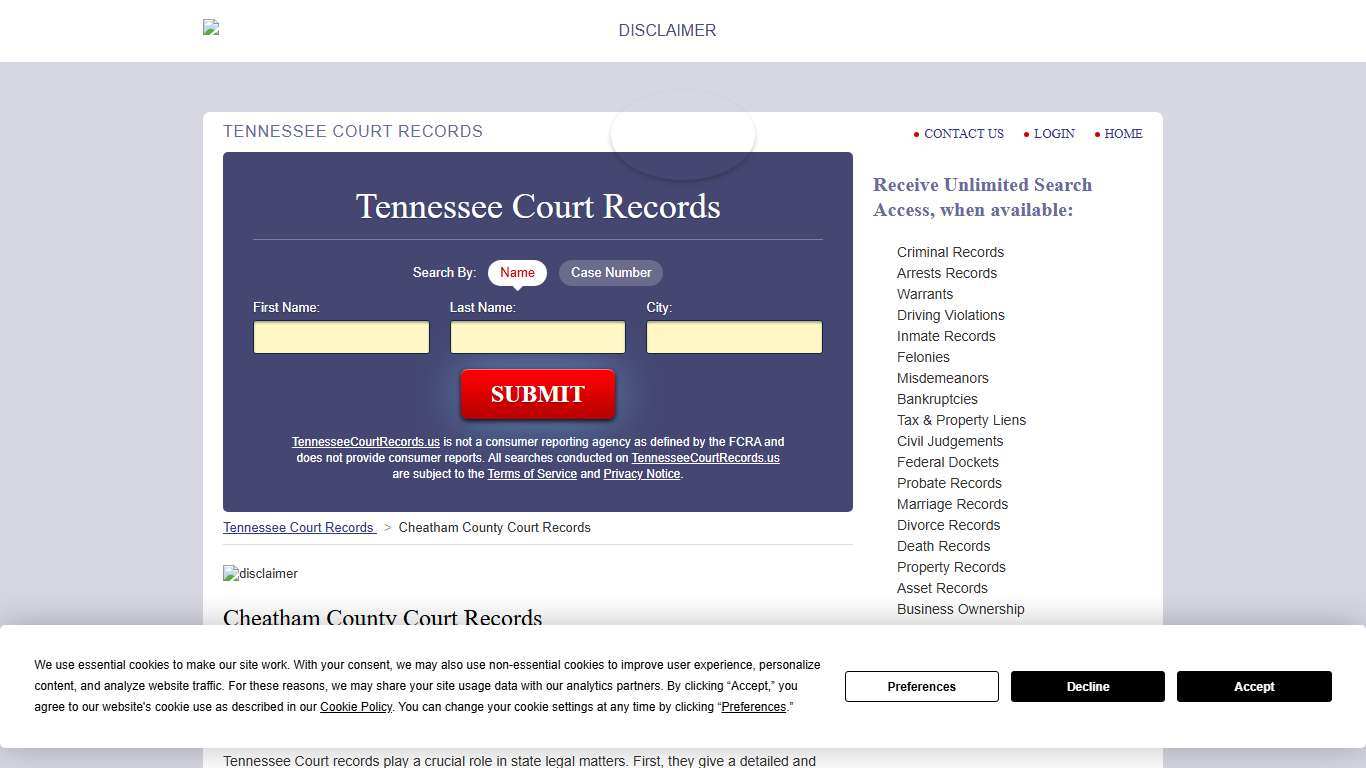 Cheatham County Court Records TennesseeCourtRecords.us